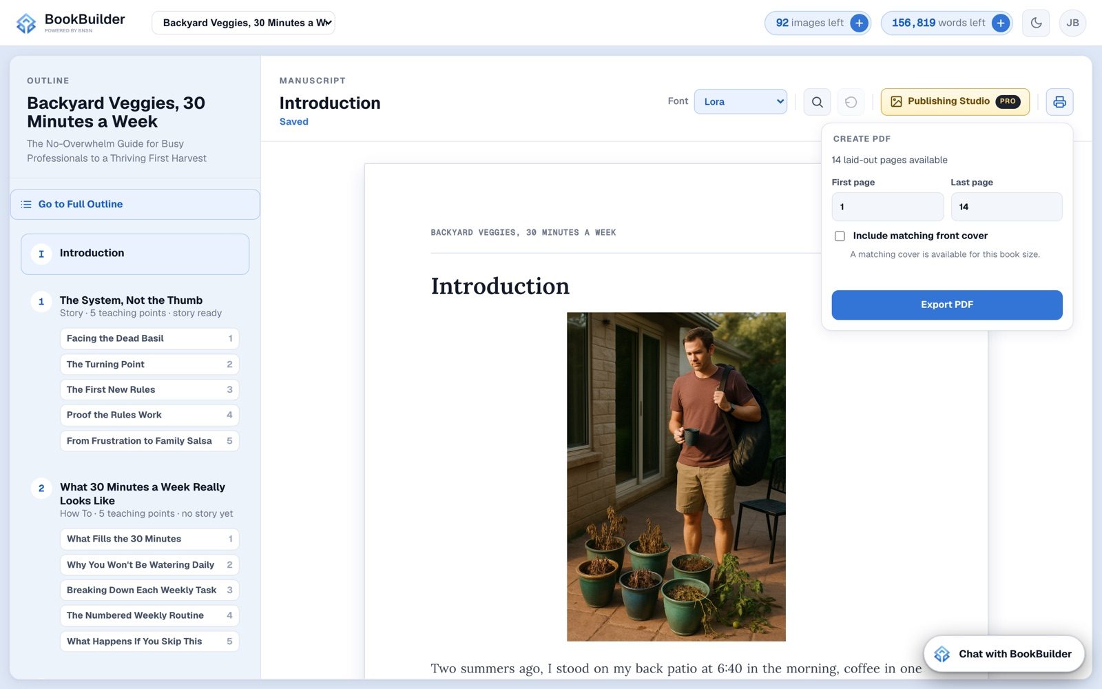 The Create PDF menu with the matching front cover option